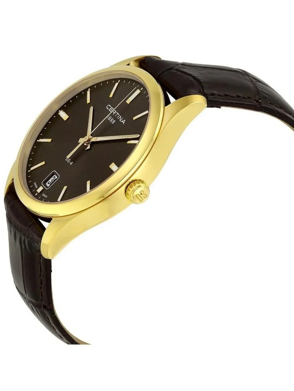NWT Certina DS-4 Quartz Grey Dial Brown Leather Men's Watch